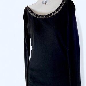Express Black long long sleeve top with beaded neckline M